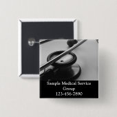 Badge Carré 5 Cm Stéthoscope Médicale, noir et blanc (Devant & derrière)