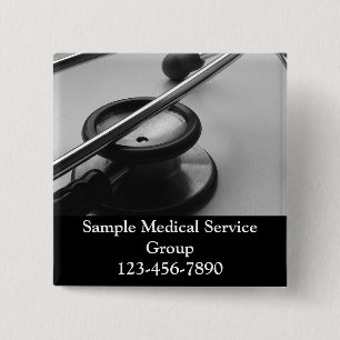 Badge Carré 5 Cm Stéthoscope Médicale, noir et blanc