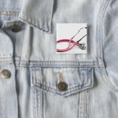 Badge Carré 5 Cm Stethoscope rose (En situation)