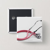 Badge Carré 5 Cm Stethoscope rose (Devant & derrière)