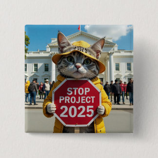 Badge Carré 5 Cm Stop Project 2025 Cat politique