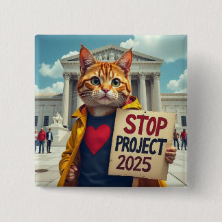 Badge Carré 5 Cm Stop Project 2025 Cat politique