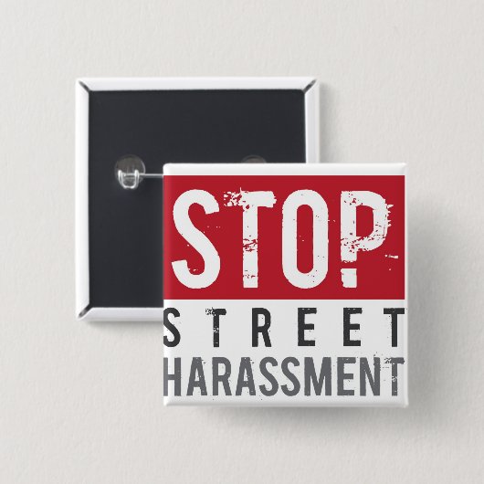 Badge Carré 5 Cm StopStreetHarassmentButton (Devant & derrière)