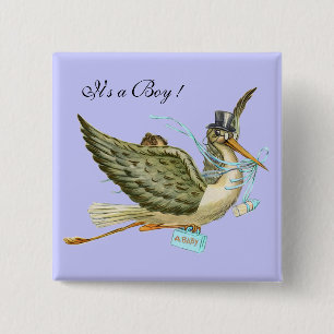 Badge Carré 5 Cm STORK GARY BABY SHOWER Bleu