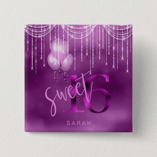 Badge Carré 5 Cm String Lights & Balloons Sweet 16 Orchid ID473 (Devant)