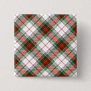Badge Carré 5 Cm Stuart / Stewart tartan blanc rouge vert plaid