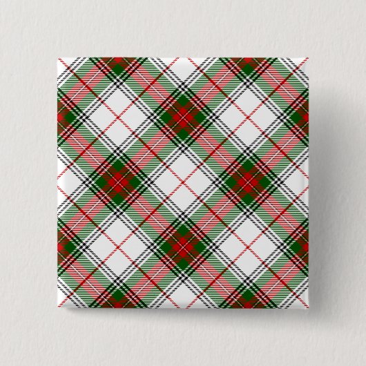 Badge Carré 5 Cm Stuart / Stewart tartan blanc rouge vert plaid (Devant)