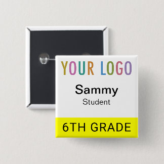 Badge Carré 5 Cm Student Name Tag Button with School Logo Yellow
