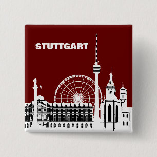 Badge Carré 5 Cm Stuttgar Stadt Skyline - Button / Feker / Pin