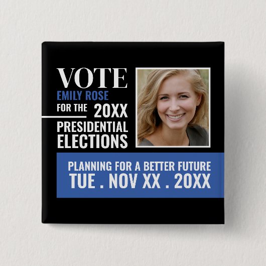 Badge Carré 5 Cm Styish Politicier Publicité (Devant)