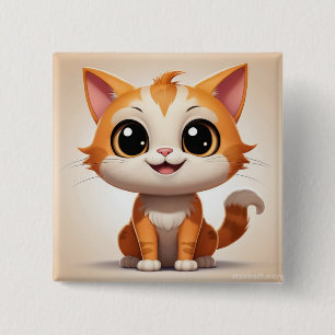 Badge Carré 5 Cm Style de dessin animé de chat orange mignon - 8973