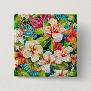 Badge Carré 5 Cm Style de peinture à l'huile florale tropicale