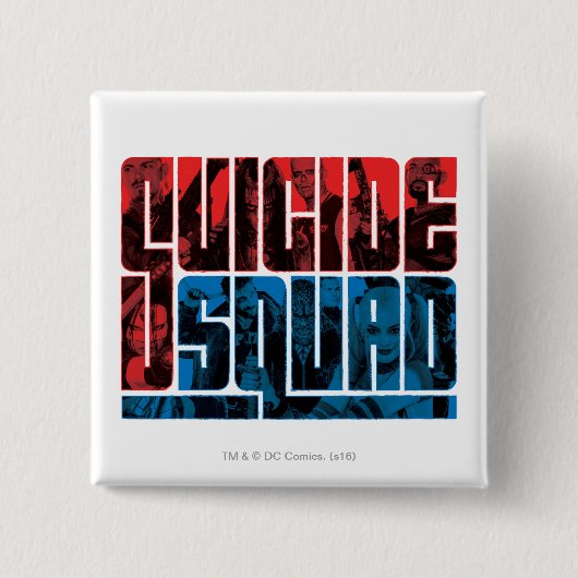 Badge Carré 5 Cm Suicide Squad | et logo bleu (Devant)