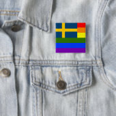 BADGE CARRÉ 5 CM SUISSE LGBT RAINBOW FLAG SWEDEN PRIME (En situation)