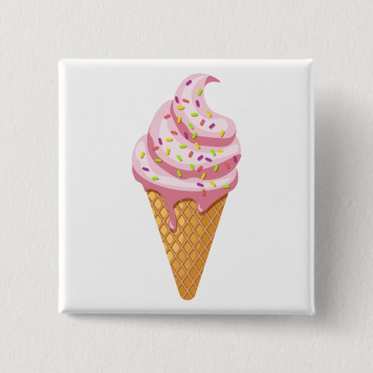 Badge Carré 5 Cm sundae fraise en cône gaufre avec garniture (Devant)