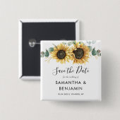Badge Carré 5 Cm Sunflower Eucalyptus Script Wedding Enregistrer la (Devant & derrière)
