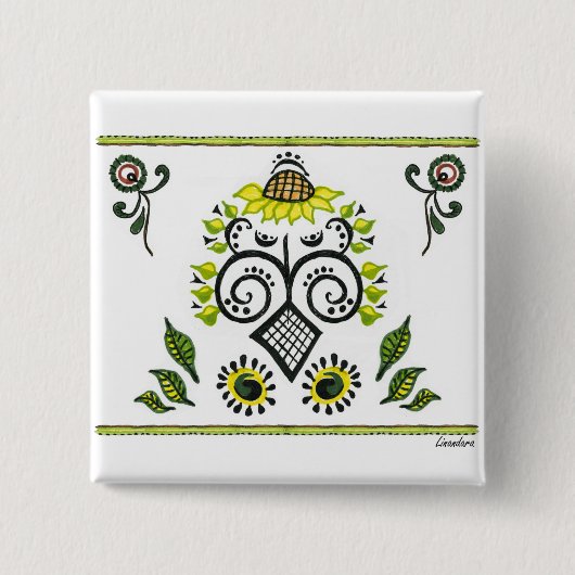 Badge Carré 5 Cm Sunflower Folk Motif par Alexandra Cook (Devant)