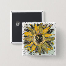 Sunflower Yellow Green Black Watercolor Style Art