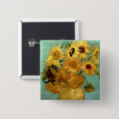 Badge Carré 5 Cm Sunflowers dans Vase Van Gogh Art (Devant & derrière)