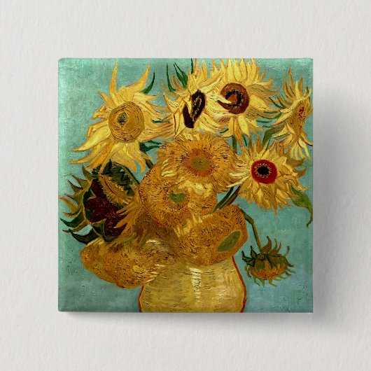 Badge Carré 5 Cm Sunflowers dans Vase Van Gogh Art (Devant)