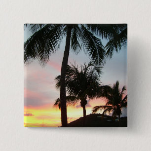 Badge Carré 5 Cm Sunset Palms Tropical Paysage Photographie