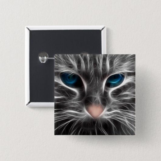 Badge Carré 5 Cm Superbe Chat aux Yeux Bleus (Devant & derrière)
