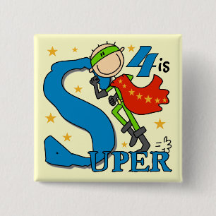 Badge Carré 5 Cm Superhero Boy 4th Birthday Tshirts et cadeaux