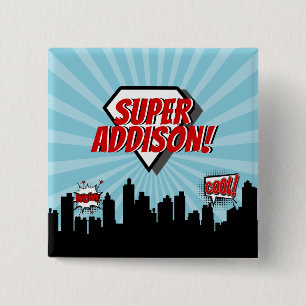 Badge Carré 5 Cm Superhero Comic Birthday Party Button