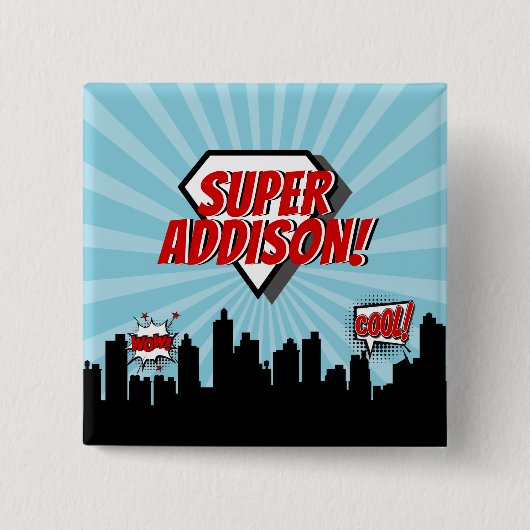 Badge Carré 5 Cm Superhero Comic Birthday Party Button (Devant)