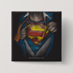 Badge Carré 5 Cm Superman   Chest Reveal Sketch Colorized