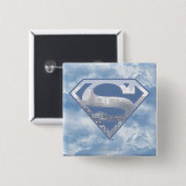 Badge Carré 5 Cm Superman S-Shield | Logo de la ville bleu clair (Devant & derrière)