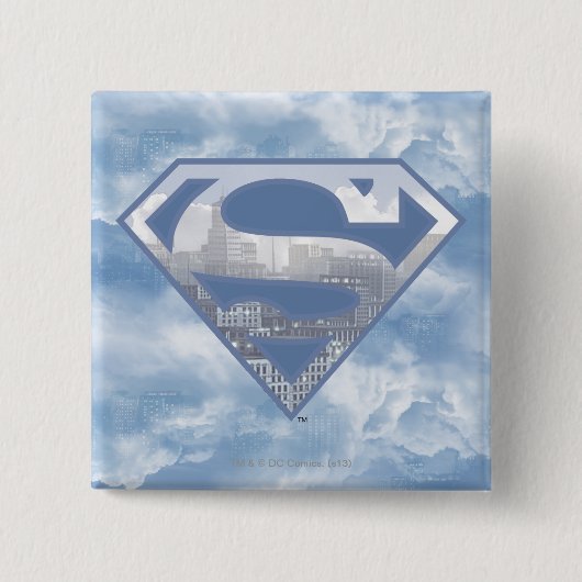 Badge Carré 5 Cm Superman S-Shield | Logo de la ville bleu clair (Devant)