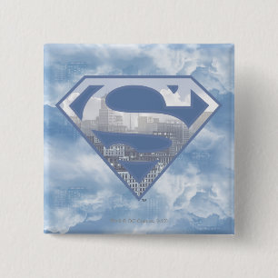 Badge Carré 5 Cm Superman S-Shield  Logo de la ville bleue claire