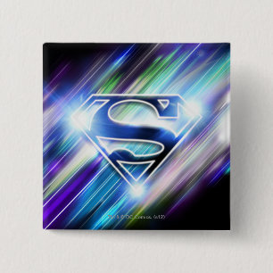 Badge Carré 5 Cm Superman Stylisé  Logo d'éclatement bleu brillan
