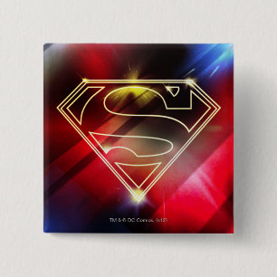 Badge Carré 5 Cm Superman Stylisé  Logo du plan jaune brillant