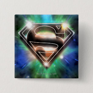 Badge Carré 5 Cm Superman Stylized   Shiny Burst Logo