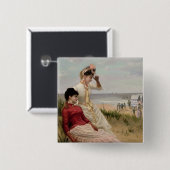Badge Carré 5 Cm Sur la plage (Devant & derrière)