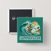 Badge Carré 5 Cm Surf Skeleton Summerween Beach Vibes (Devant & derrière)