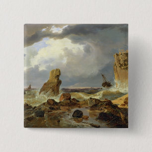 Badge Carré 5 Cm Surf sur une côte rocheuse, 1835