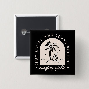 Badge Carré 5 Cm Surfing girl surf amants citant vintage noir