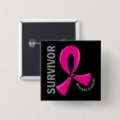 Badge Carré 5 Cm Survivant 12 de cancer du sein (Devant & derrière)