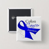 Badge Carré 5 Cm Survivant - Cancer du côlon (Devant & derrière)