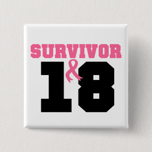 Badge Carré 5 Cm Survivant de cancer du sein 18 ans