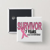 Badge Carré 5 Cm SURVIVANT de CANCER DU SEIN 7 ans et comptes (Devant & derrière)