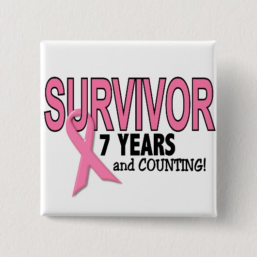 Badge Carré 5 Cm SURVIVANT de CANCER DU SEIN 7 ans et comptes (Devant)