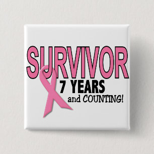 Badge Carré 5 Cm SURVIVANT de CANCER DU SEIN 7 ans et comptes