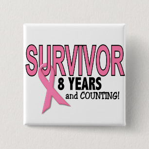 Badge Carré 5 Cm SURVIVANT de CANCER DU SEIN 8 ans et comptes