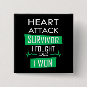 Badge Carré 5 Cm Survivant de l'attaque cardiaque, je me suis battu