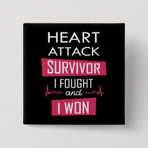 Badge Carré 5 Cm Survivant de l'attaque cardiaque, je me suis battu