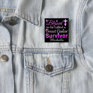 Badge Carré 5 Cm Survivant du cancer du sein béni